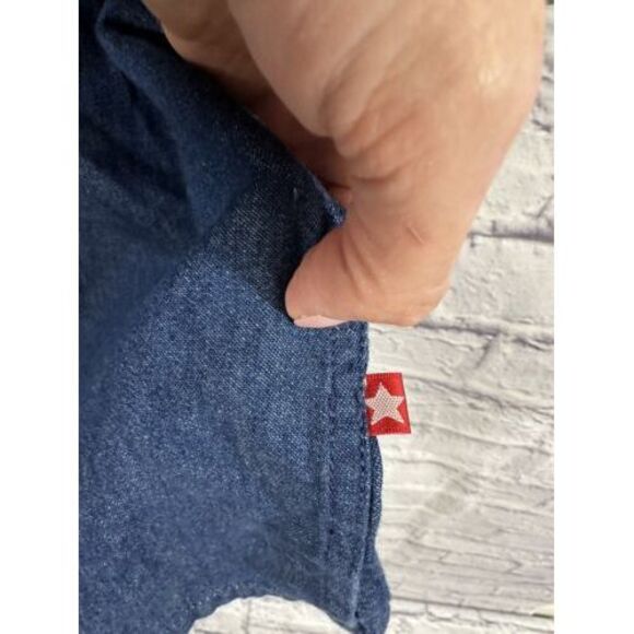 Gloria Vanderbilt Dark Blue Denim Button Front Blouse Size L&M Long Sleeve Shirt - Picture 6 of 16